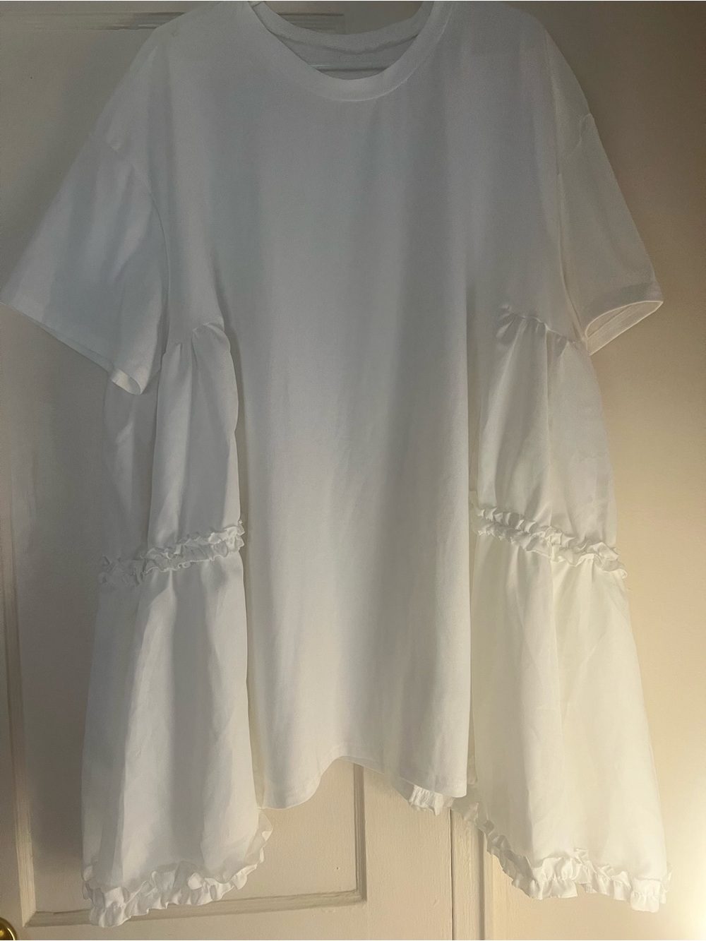 SHEIN White Ruffle-Trim Short Sleeve Tunic